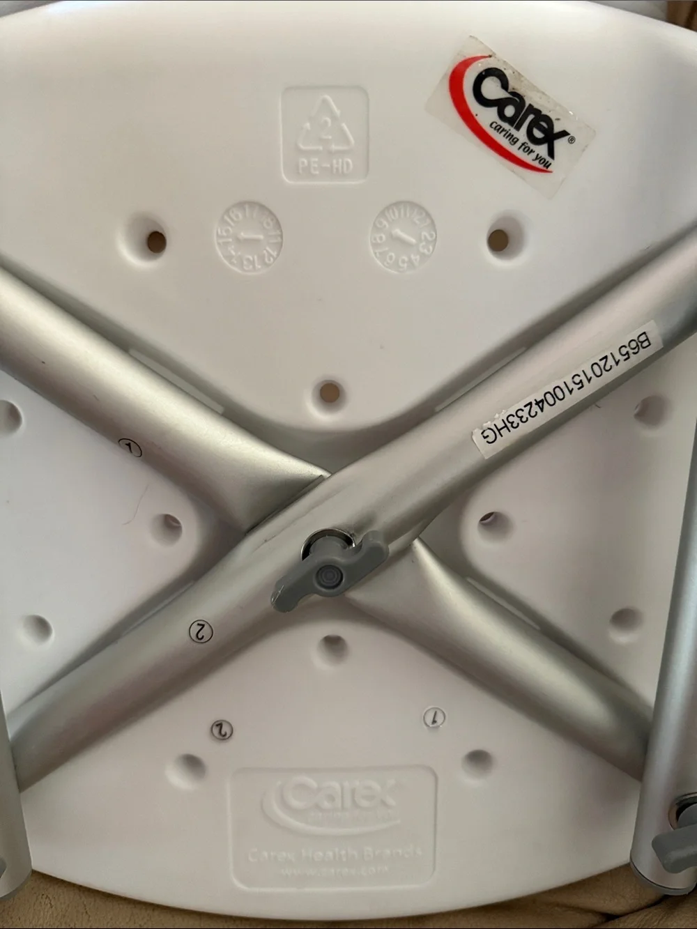 White Shower/Transfer Bench with Gray Legs adjustable for highest comes withgift